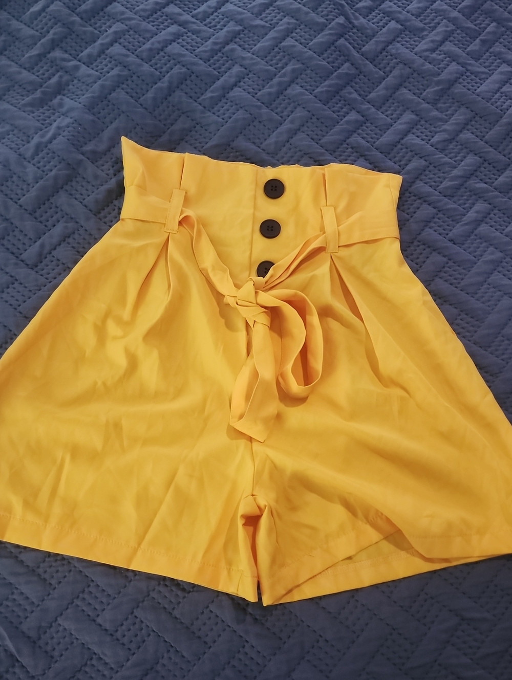 High-Waist Yellow Paperbag Shorts with Tie Belt